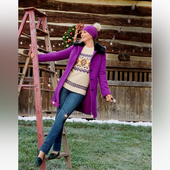 Talbots Purple Wool Blend Coat with Removable Fur Trim Collar (Size Small) - Picture 3 of 3